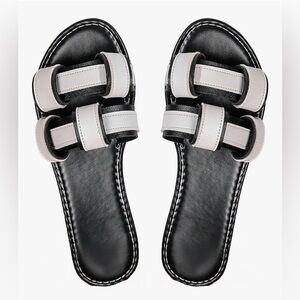 Women’s Color Block Slide Sandals Open Toe Casual Flat Summer Walking